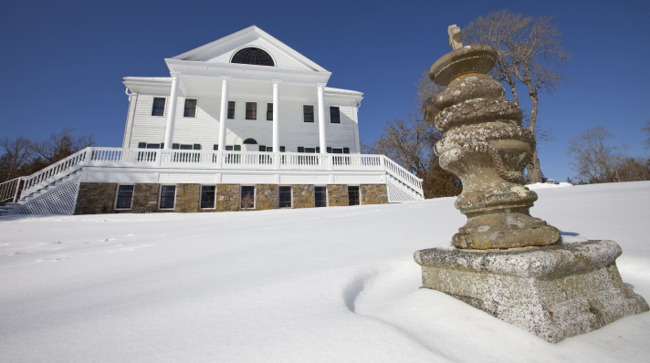 Snow on the ground in front of Uniacke House